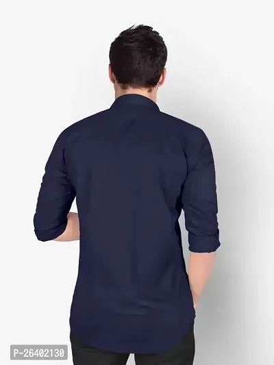 Reliable Navy Blue Cotton Blend Solid Long Sleeves Formal Shirts For Men-thumb2