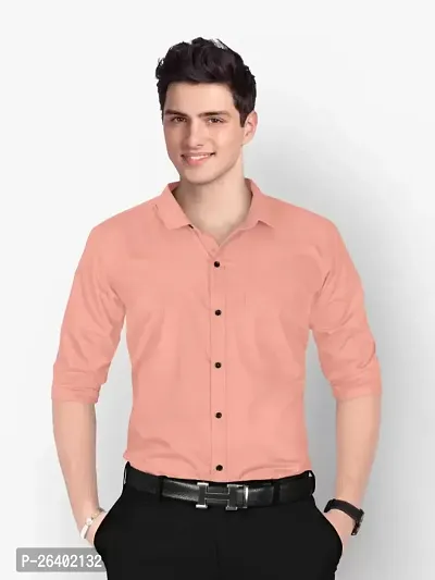 Reliable Peach Cotton Blend Solid Long Sleeves Formal Shirts For Men