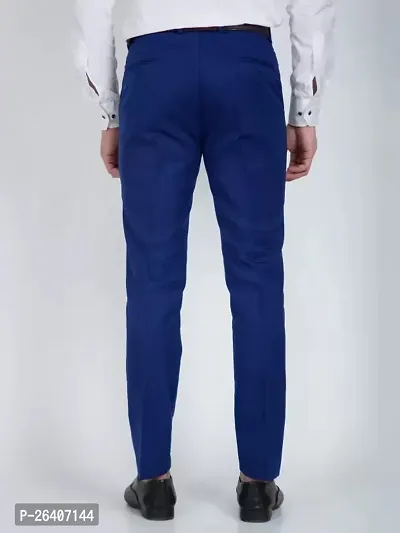 Stylish Blue Cotton Blend Solid Regular Trousers For Men-thumb2