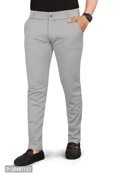 Stylish Grey Lyocell Solid Regular Trousers For Men-thumb0