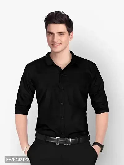 Reliable Black Cotton Blend Solid Long Sleeves Formal Shirts For Men-thumb0