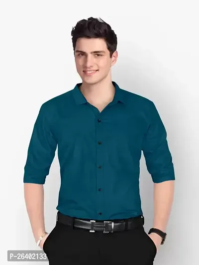 Reliable Blue Cotton Blend Solid Long Sleeves Formal Shirts For Men