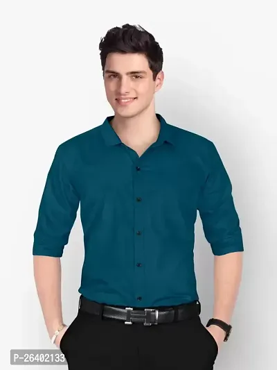 Reliable Blue Cotton Blend Solid Long Sleeves Formal Shirts For Men-thumb0