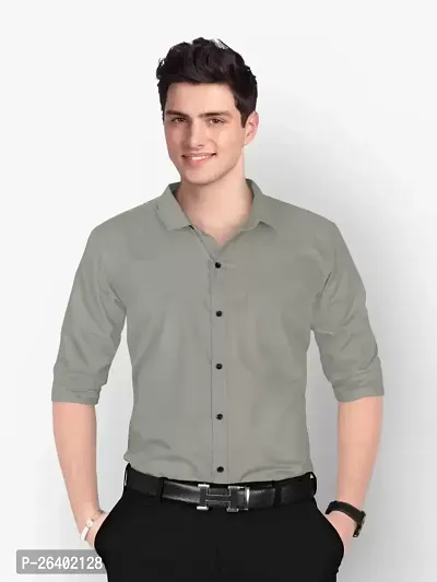 Reliable Grey Cotton Blend Solid Long Sleeves Formal Shirts For Men-thumb0