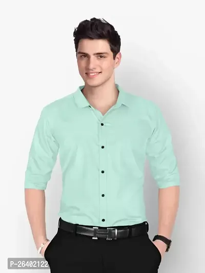 Reliable Turquoise Cotton Blend Solid Long Sleeves Formal Shirts For Men-thumb0