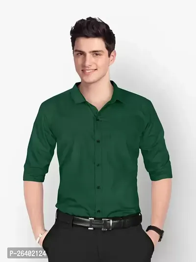 Reliable Green Cotton Blend Solid Long Sleeves Formal Shirts For Men-thumb0