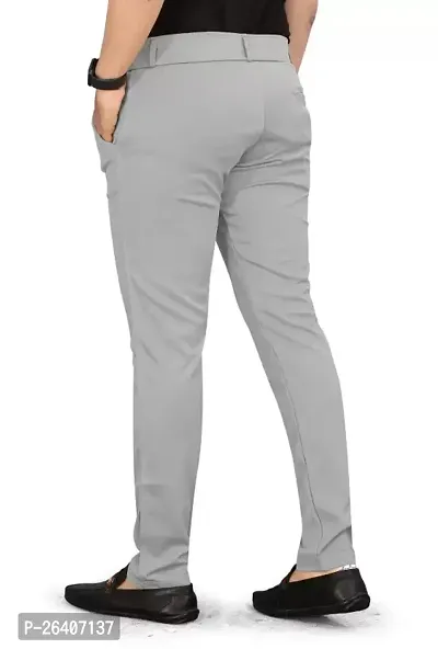 Stylish Grey Lyocell Solid Regular Trousers For Men-thumb2