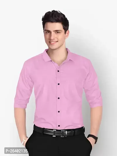 Reliable Pink Cotton Blend Solid Long Sleeves Formal Shirts For Men-thumb0