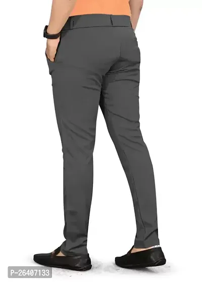 Stylish Grey Lyocell Solid Regular Trousers For Men-thumb2