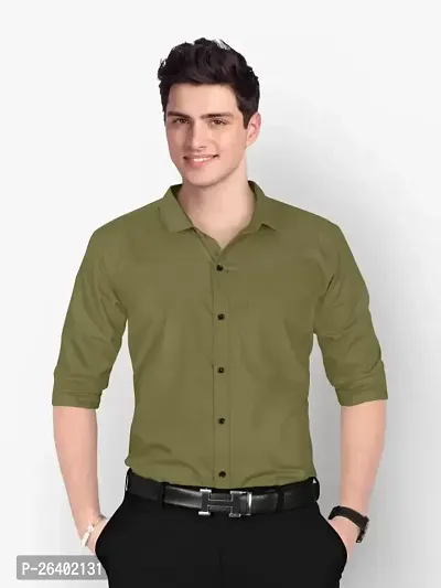 Reliable Green Cotton Blend Solid Long Sleeves Formal Shirts For Men