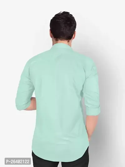 Reliable Turquoise Cotton Blend Solid Long Sleeves Formal Shirts For Men-thumb2
