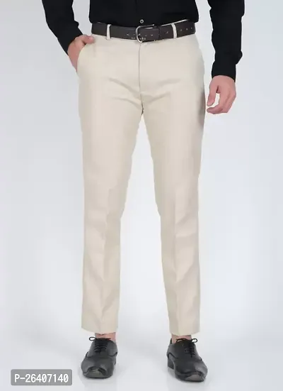 Stylish White Cotton Blend Solid Regular Trousers For Men