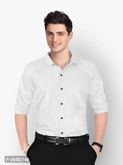 Reliable White Cotton Blend Solid Long Sleeves Formal Shirts For Men-thumb0