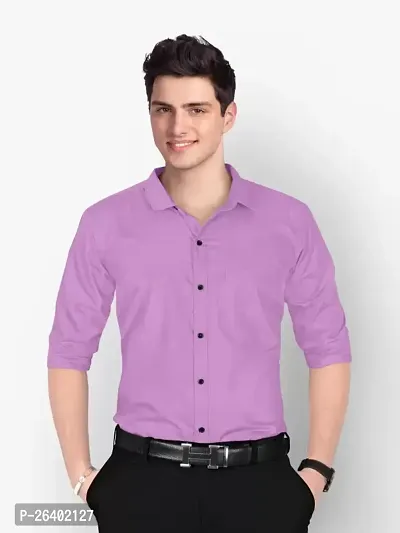 Reliable Purple Cotton Blend Solid Long Sleeves Formal Shirts For Men-thumb0