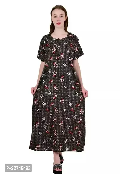 Elegant Black Cotton Printed Nighty For Women-thumb0