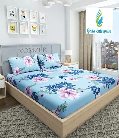 Printed Glace Cotton Double Bedsheet with Pillow Cover