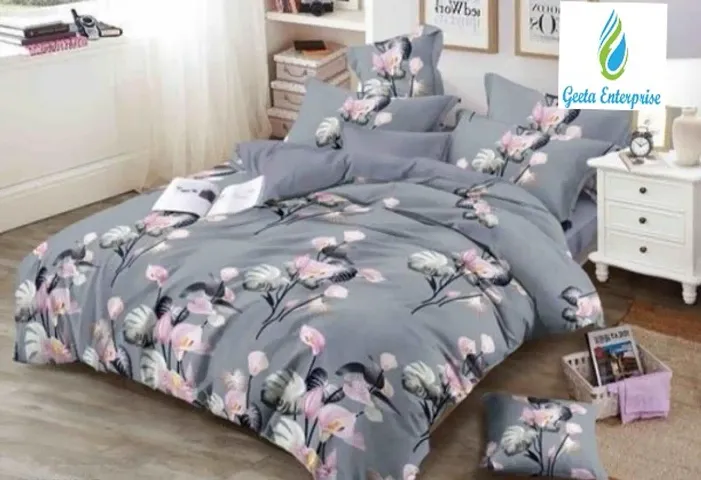 Printed Glace Cotton Double Bedsheet with Pillow Cover