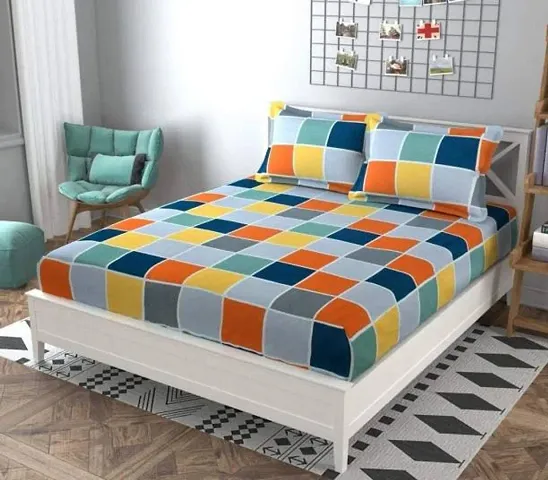 Vaastu Furnishings 160 TC Glace Cotton Supersoft Double Bedsheet with 2 Pillow Covers (Multicolour, Size 90 x 90 Inch)