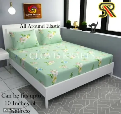 Comfy all corner fully Elastic 1 Double bedsheet with 2 pillow covers fit for 6 inches mattress-thumb0