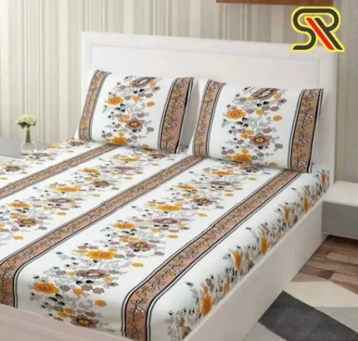 Printed Glace Cotton Double Bedsheet with Pillow Cover