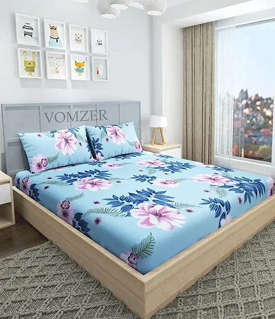 Printed Glace Cotton Double Bedsheet with Pillow Cover