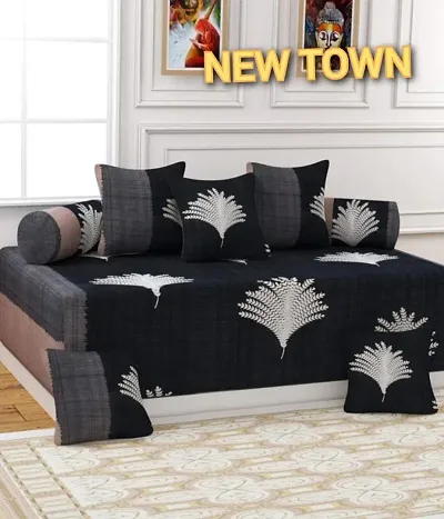 Comfort Lifestyle Polycotton Floral 240 TC Elegant Design Diwan Set (8 Pieces, Black, 60 x 90)