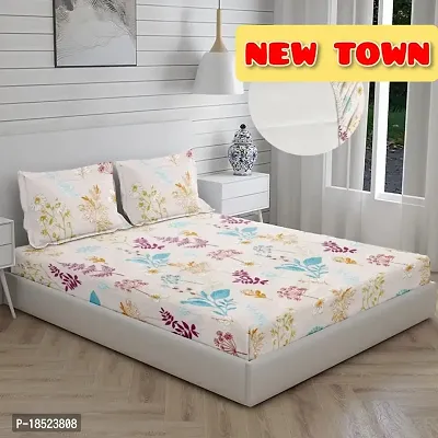 NewTown Elastic Fitted Attractive Bedsheet With 2 Pillow covers-thumb0