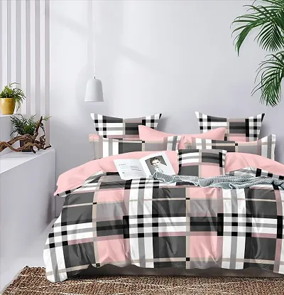 Printed Glace Cotton Elastic Fitted Double Bedsheet with 2 Pillow Covers