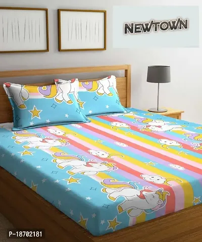 New Town Attractive Fitted 1 Bedsheet 2 Pillow Covers-thumb0