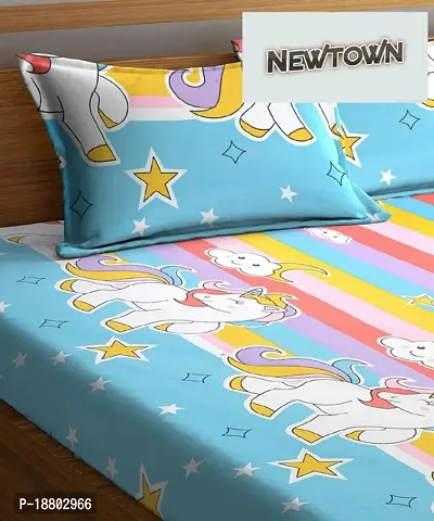 New Town Attractive Trendy Fitted 1 Bedsheet 2 Pillow Covers-thumb0