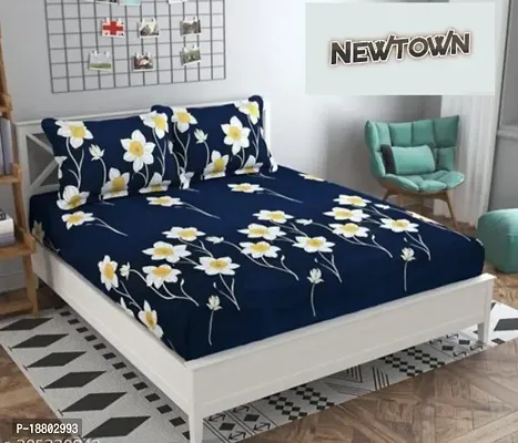 New Town Attractive Trendy Fitted 1 Bedsheet 2 Pillow Covers-thumb0