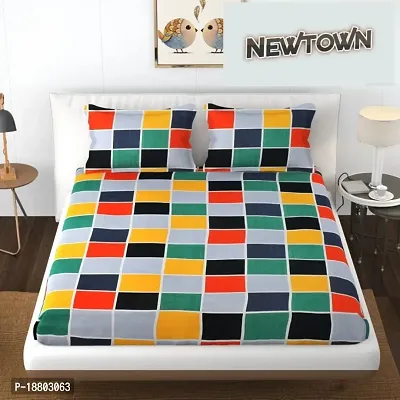 New Town Attractive Trendy Fitted 1 Bedsheet 2 Pillow Covers-thumb0