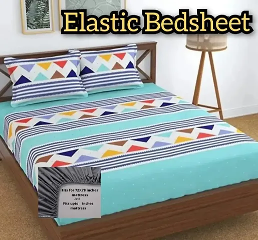 Elastic Fitted Glace Cotton Queen Size Bedsheet