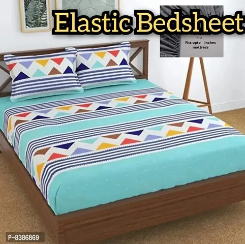 Elastic Fitted Glace Cotton Queen Size Bedsheet