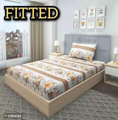 New Town Attractive Single 1 Fitted bedsheet  1 Pillow Cover-thumb0