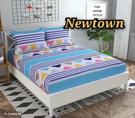 New Town All Around 1 Attractive Fitted Bedsheet with 2 Pillow Covers-thumb0