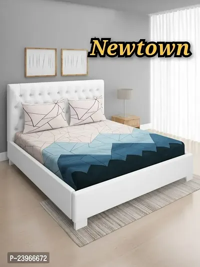 New Town All Around 1 Attractive Fitted Bedsheet with 2 Pillow Covers-thumb0