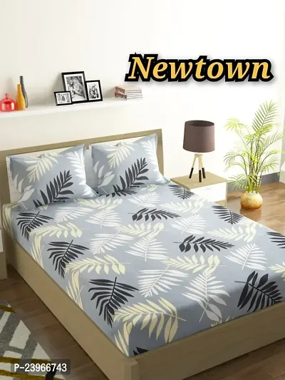 New Town All Around 1 Attractive Fitted Bedsheet with 2 Pillow Covers-thumb0