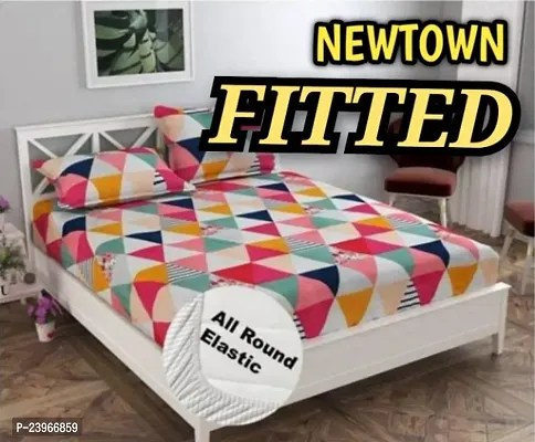 New Town All Around 1 Attractive Fitted Bedsheet with 2 Pillow Covers-thumb0