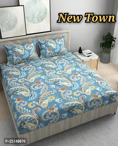 New Town Attractive Branded Premium  Elastic( Fitted) Double  Bedsheet With 2 Pillow Covers