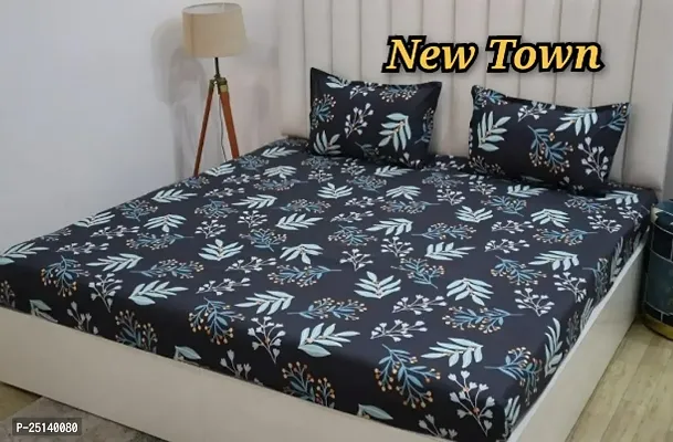 New Town Attractive Branded Premium  Elastic( Fitted) Double  Bedsheet With 2 Pillow Covers-thumb0