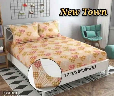 New Town Attractive Branded Premium  Elastic( Fitted) Double  Bedsheet With 2 Pillow Covers-thumb0