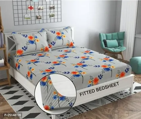 New Town Attractive Branded Premium  Elastic( Fitted) Double  Bedsheet With 2 Pillow Covers-thumb0