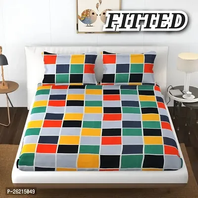 New Town Attractive Fitted 1 Bedsheet 2 Pillow Covers-thumb0