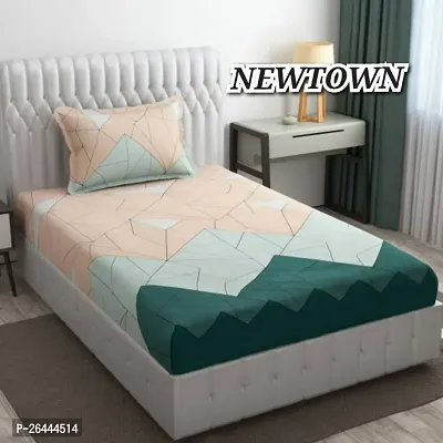 NEW TOWNreg; Elastic( Fitted) Single Bedsheet With 1 Pillow Cover ( Pack of 1) Fit Upto 6 Inches Mattress