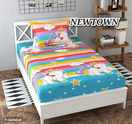 NEW TOWNreg; Elastic( Fitted) Single Bedsheet With 1 Pillow Cover ( Pack of 1) Fit Upto 6 Inches Mattress