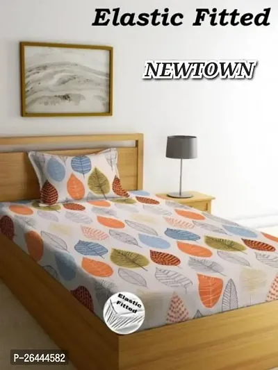 NEW TOWNreg; Elastic( Fitted) Single Bedsheet With 1 Pillow Cover ( Pack of 1) Fit Upto 6 Inches Mattress