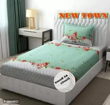 NEW TOWNreg; Elastic( Fitted) Single Bedsheet With 1 Pillow Cover ( Pack of 1) Fit Upto 6 Inches Mattress