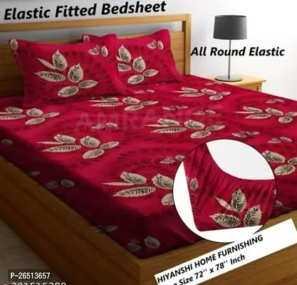 NEW TOWNreg; Elastic( Fitted) Double Size Bedsheet With 2 Pillow Cover ( Pack of 1) Fit Upto 6 Inches Mattress-thumb0