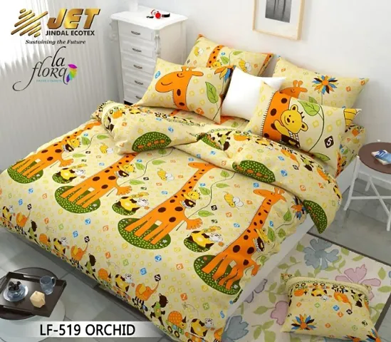 Fitted Printed Double Bedsheets With 2 Pillow Covers